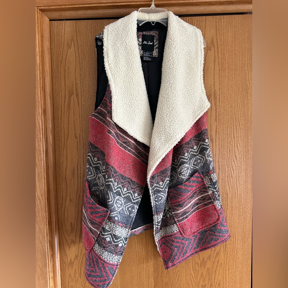 Faux shearling vest with Southwestern print